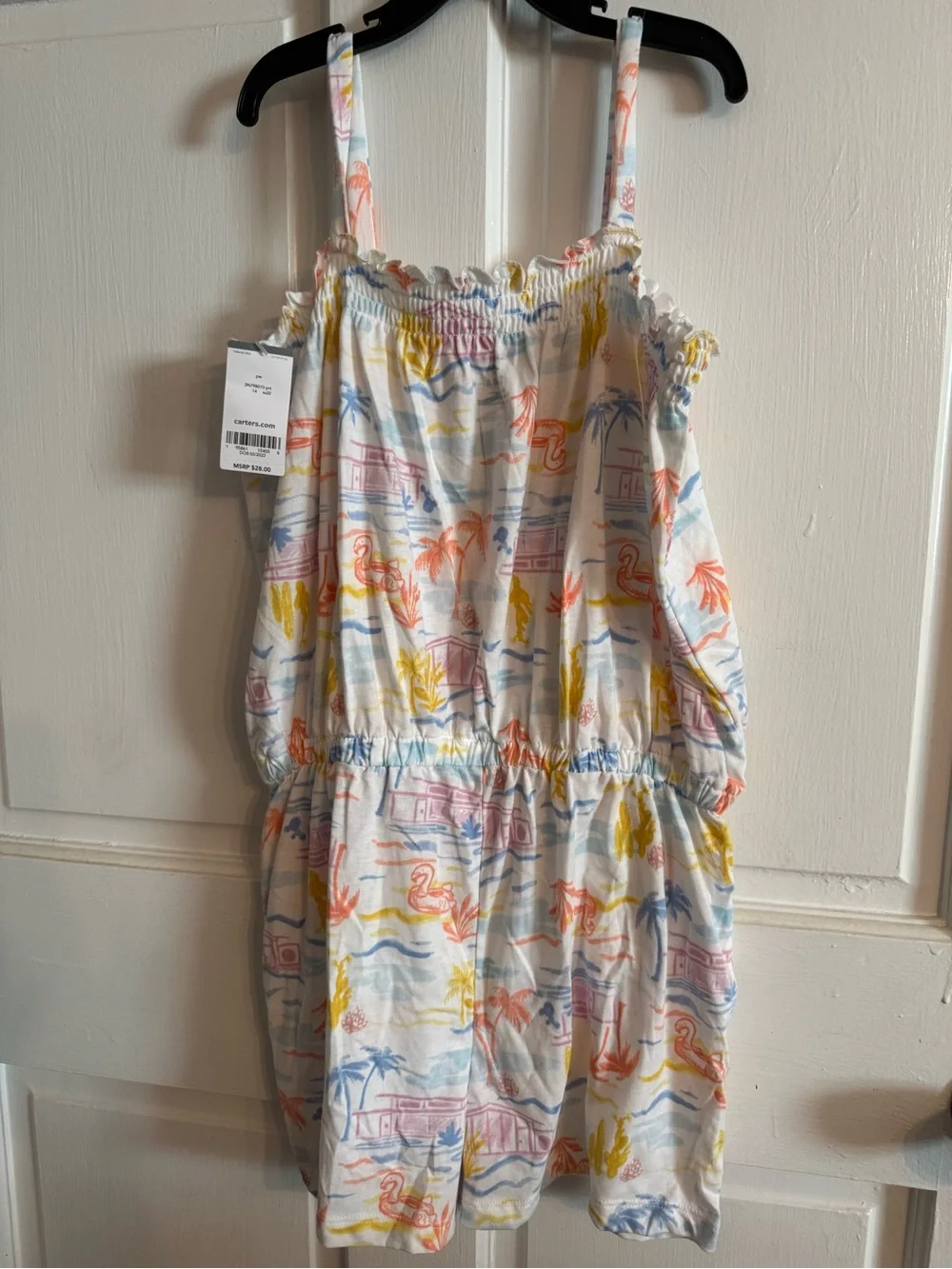 Carter's White Tropical Print Romper with Yellow, Coral & Blue Accents